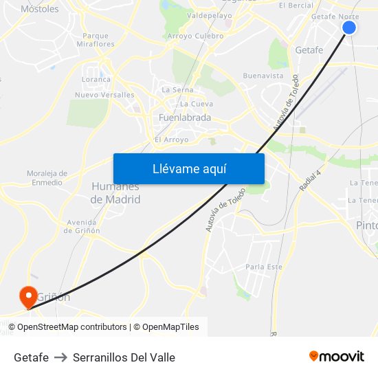 Getafe to Serranillos Del Valle map