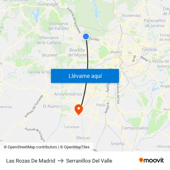 Las Rozas De Madrid to Serranillos Del Valle map