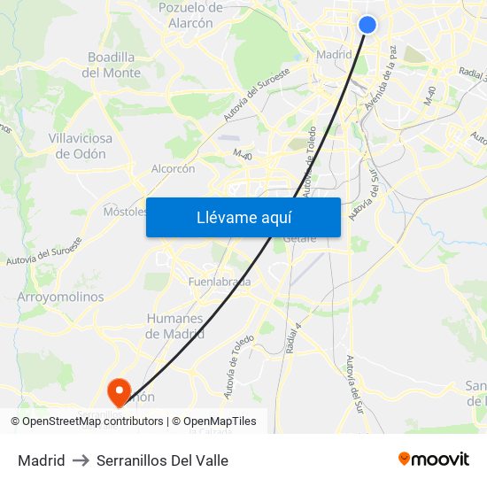 Madrid to Serranillos Del Valle map