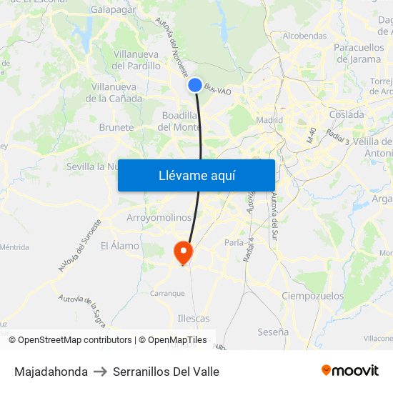 Majadahonda to Serranillos Del Valle map