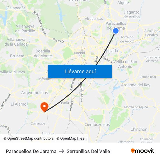 Paracuellos De Jarama to Serranillos Del Valle map