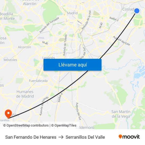 San Fernando De Henares to Serranillos Del Valle map