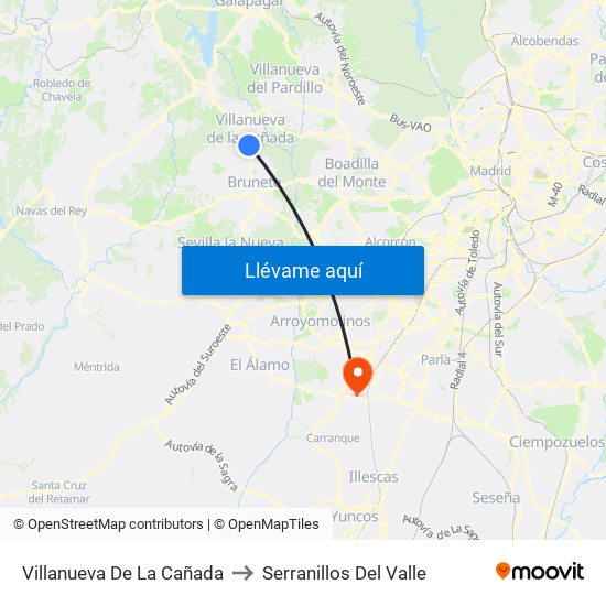 Villanueva De La Cañada to Serranillos Del Valle map