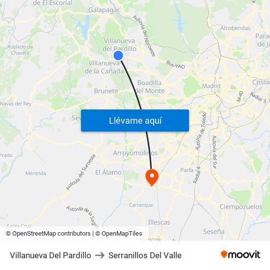 Villanueva Del Pardillo to Serranillos Del Valle map