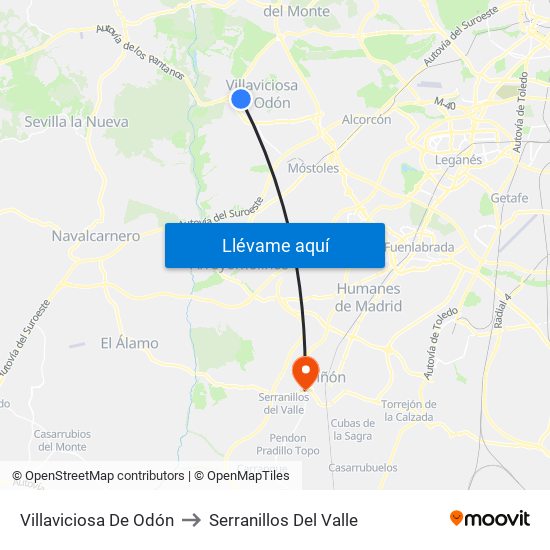 Villaviciosa De Odón to Serranillos Del Valle map