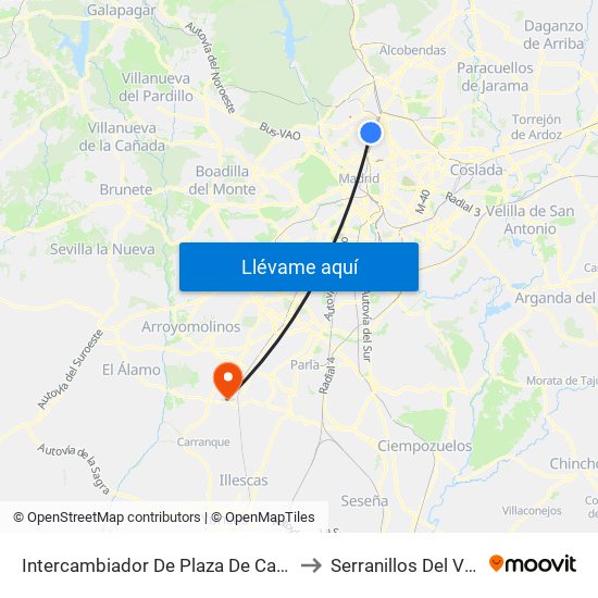 Intercambiador De Plaza De Castilla to Serranillos Del Valle map