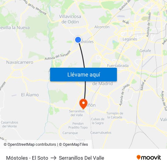 Móstoles - El Soto to Serranillos Del Valle map