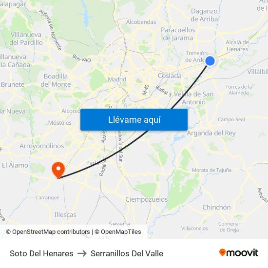 Soto Del Henares to Serranillos Del Valle map