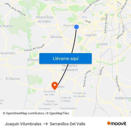 Joaquín Vilumbrales to Serranillos Del Valle map