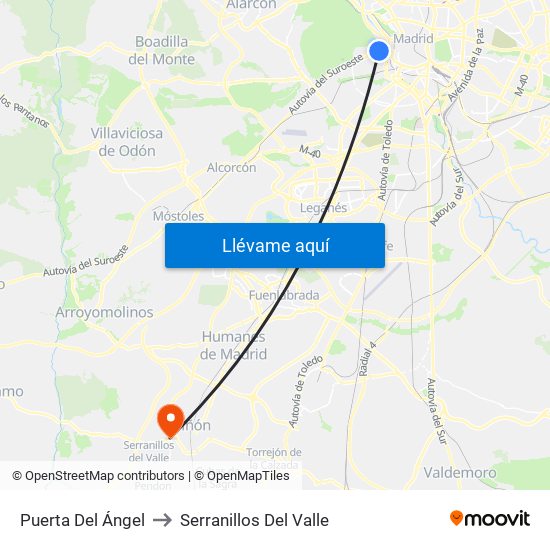 Puerta Del Ángel to Serranillos Del Valle map