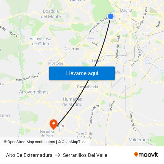 Alto De Extremadura to Serranillos Del Valle map