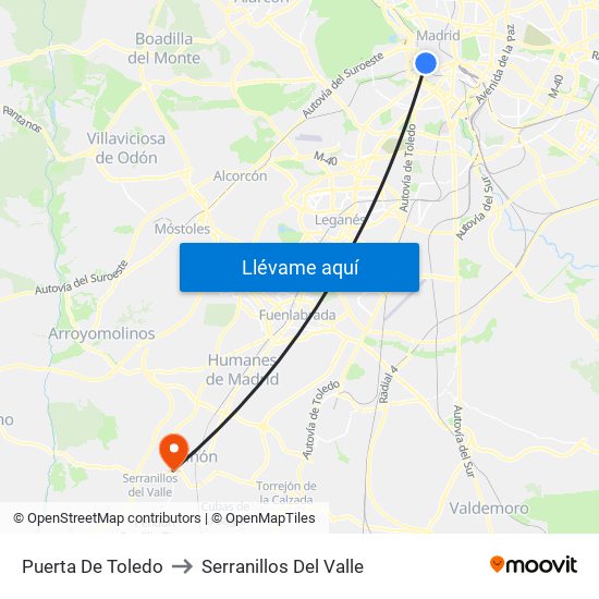 Puerta De Toledo to Serranillos Del Valle map