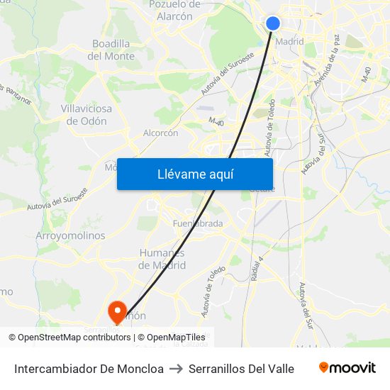 Intercambiador De Moncloa to Serranillos Del Valle map