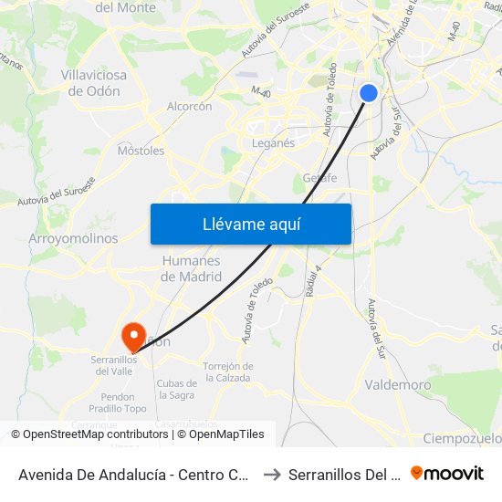 Avenida De Andalucía - Centro Comercial to Serranillos Del Valle map
