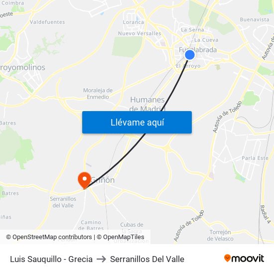 Luis Sauquillo - Grecia to Serranillos Del Valle map