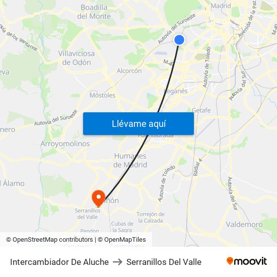 Intercambiador De Aluche to Serranillos Del Valle map