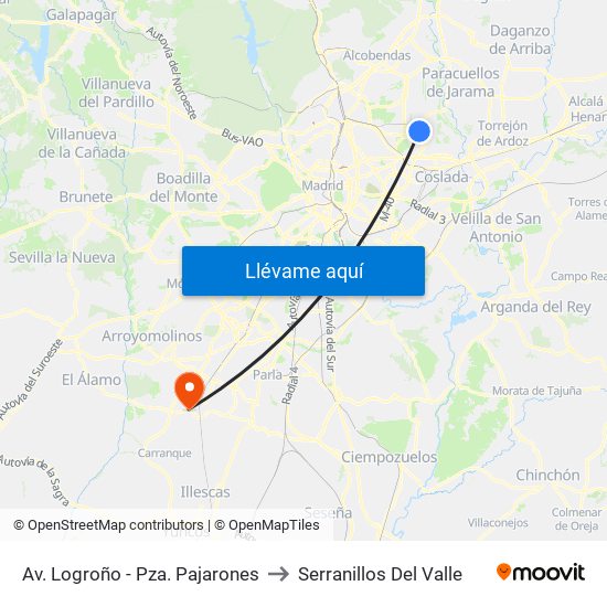 Av. Logroño - Pza. Pajarones to Serranillos Del Valle map