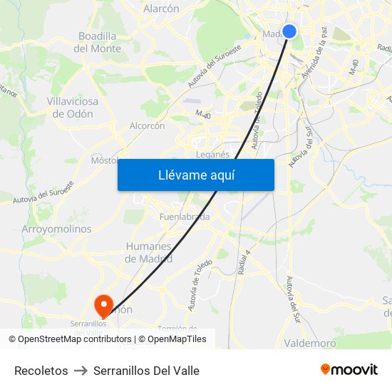 Recoletos to Serranillos Del Valle map