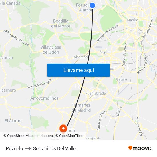 Pozuelo to Serranillos Del Valle map