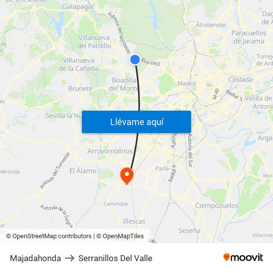Majadahonda to Serranillos Del Valle map