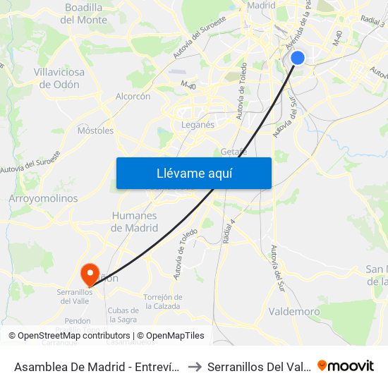 Asamblea De Madrid - Entrevías to Serranillos Del Valle map