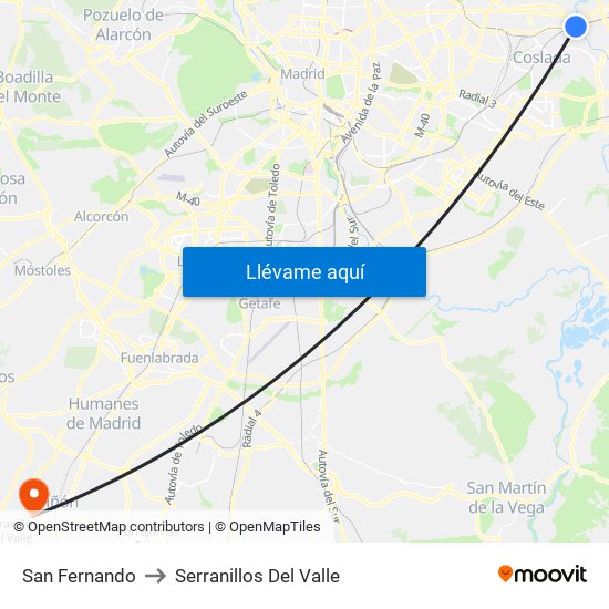San Fernando to Serranillos Del Valle map
