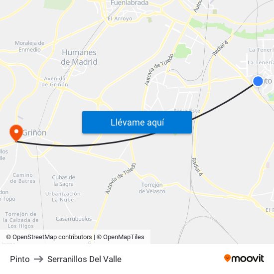 Pinto to Serranillos Del Valle map