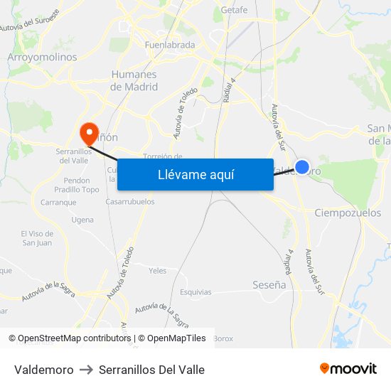 Valdemoro to Serranillos Del Valle map