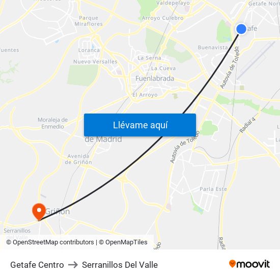 Getafe Centro to Serranillos Del Valle map