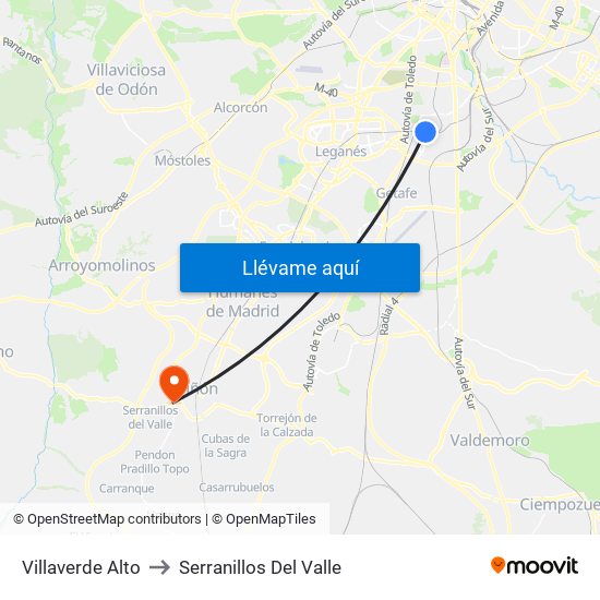 Villaverde Alto to Serranillos Del Valle map