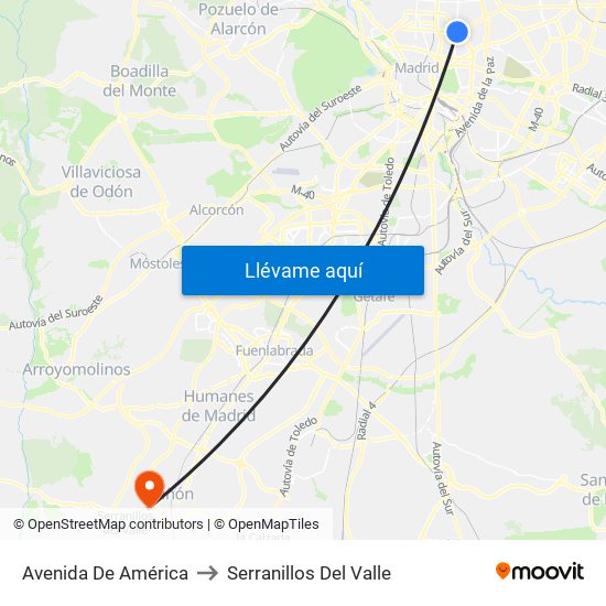 Avenida De América to Serranillos Del Valle map