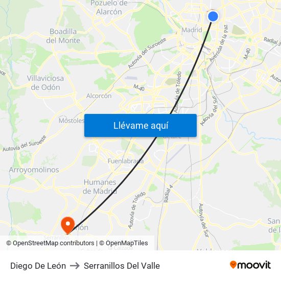 Diego De León to Serranillos Del Valle map