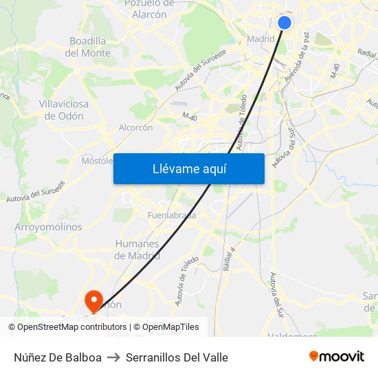 Núñez De Balboa to Serranillos Del Valle map
