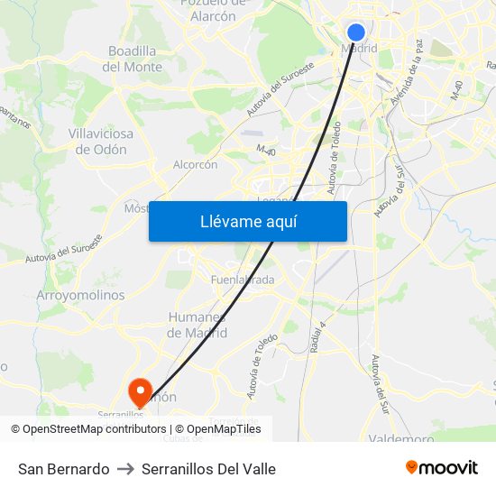 San Bernardo to Serranillos Del Valle map