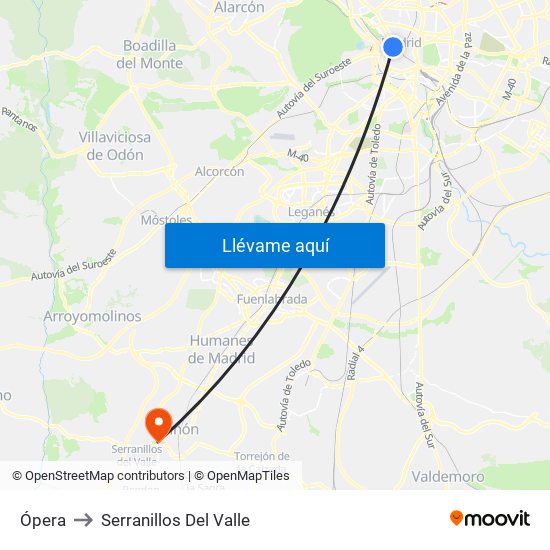 Ópera to Serranillos Del Valle map