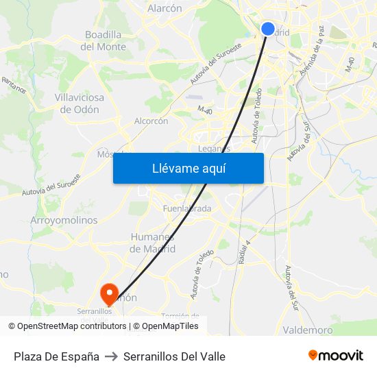 Plaza De España to Serranillos Del Valle map