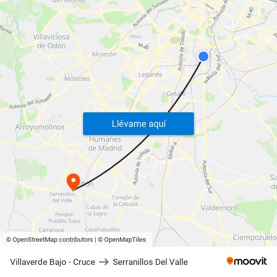 Villaverde Bajo - Cruce to Serranillos Del Valle map
