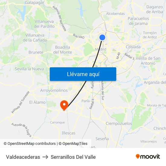 Valdeacederas to Serranillos Del Valle map