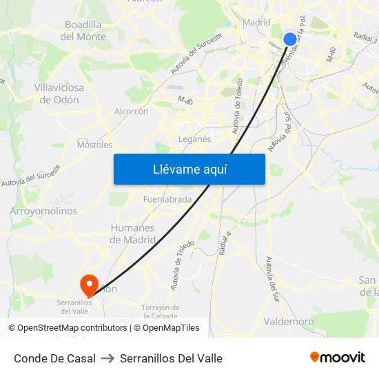 Conde De Casal to Serranillos Del Valle map