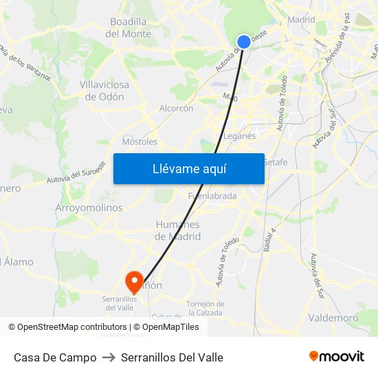 Casa De Campo to Serranillos Del Valle map