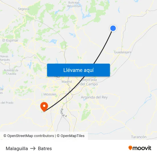 Malaguilla to Batres map