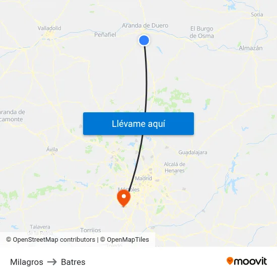 Milagros to Batres map