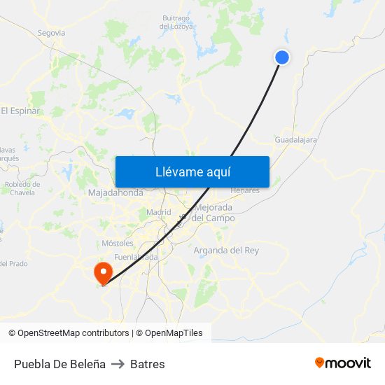 Puebla De Beleña to Batres map
