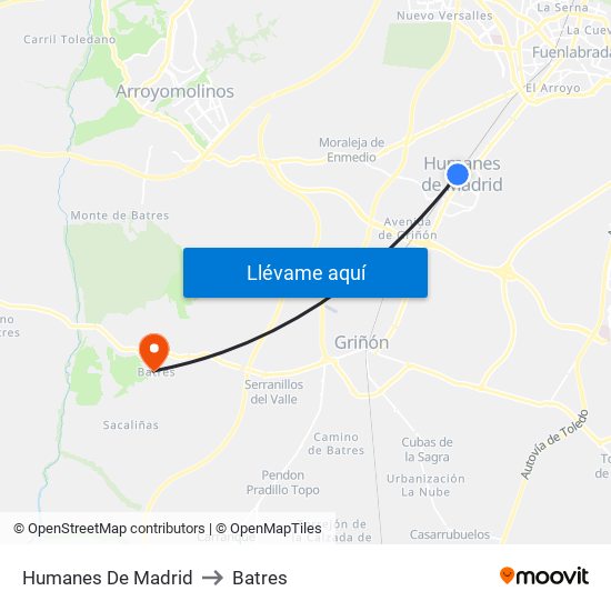 Humanes De Madrid to Batres map