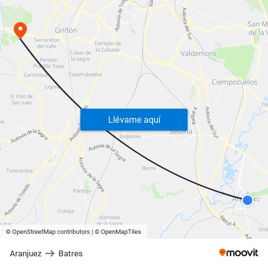 Aranjuez to Batres map