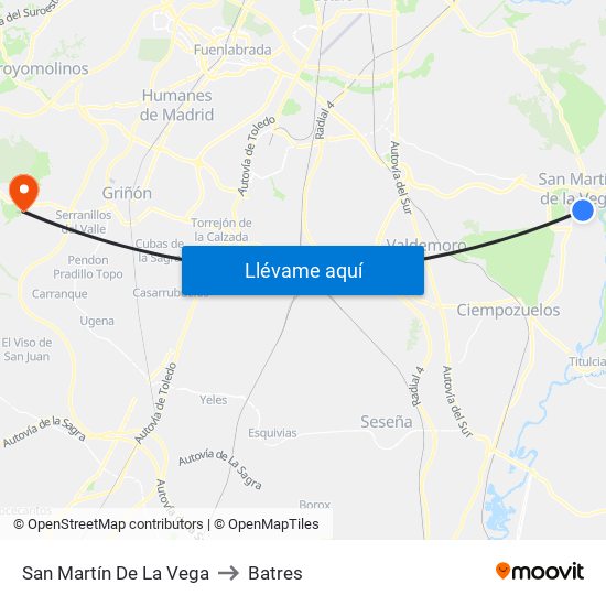 San Martín De La Vega to Batres map