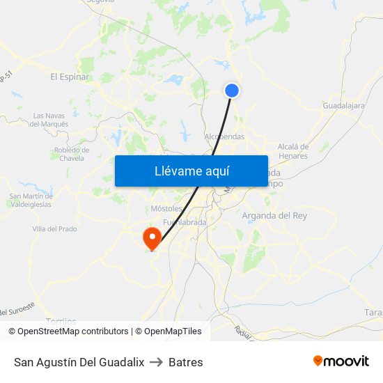 San Agustín Del Guadalix to Batres map