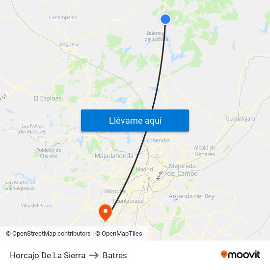 Horcajo De La Sierra to Batres map