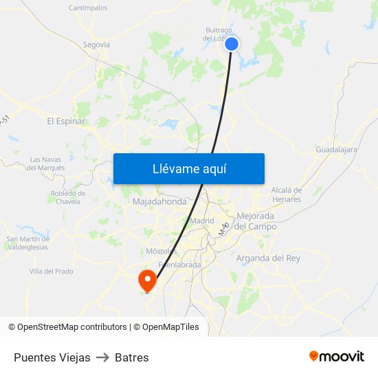 Puentes Viejas to Batres map