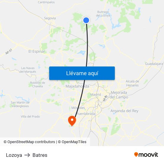 Lozoya to Batres map